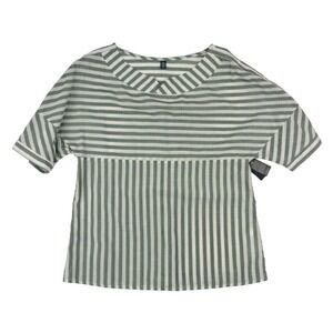 NWT Eleventy White & Green Stripe S/S Cotton Shirt Womens Size US 4 EU 42